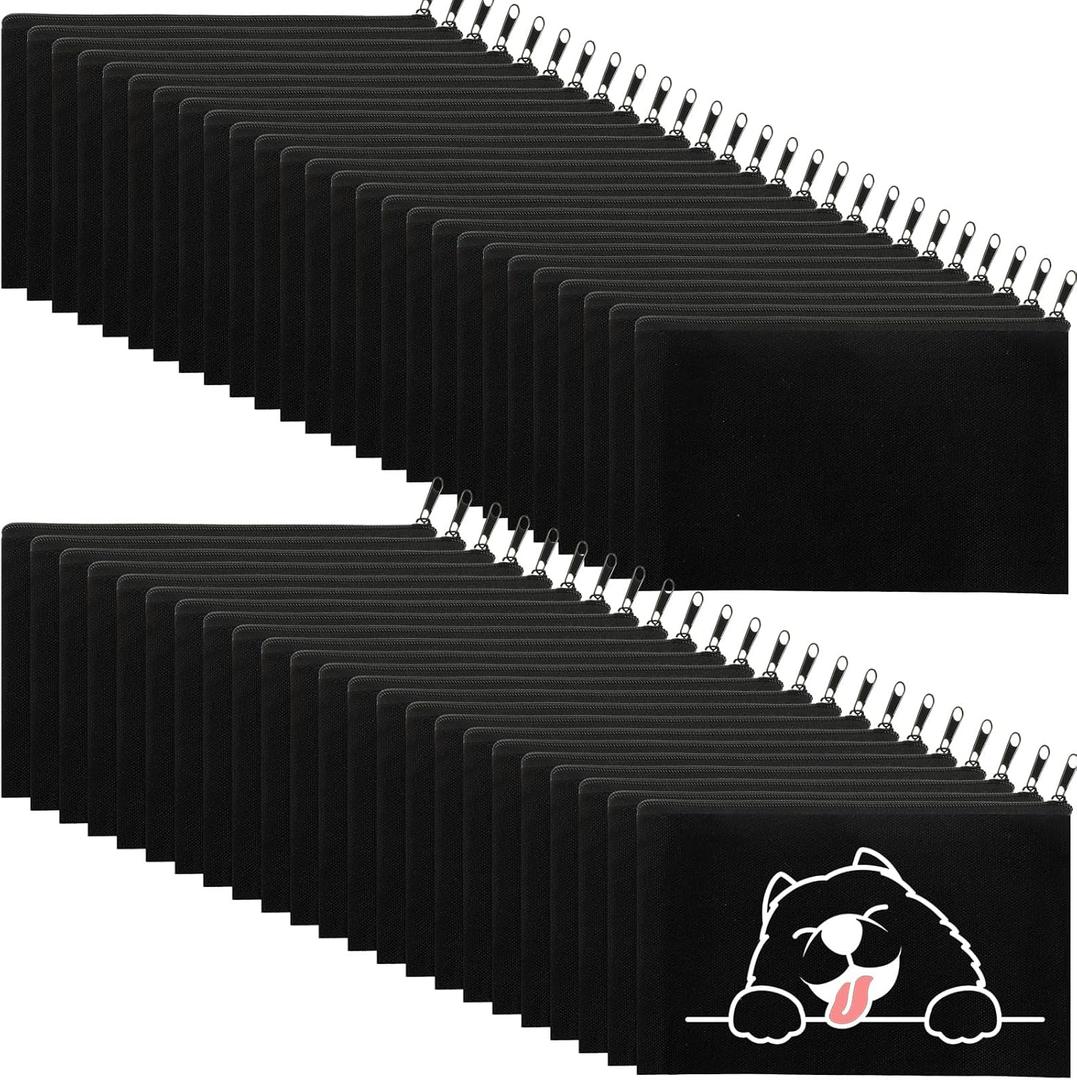 Fainne 100 Pack Canvas Makeup Bags Bulk 7.1 x 4.3 Inch Blank DIY Craft Canvas Pencil Pouch Pencil Case Multi Purpose Travel Toiletry Zipper Pouch Cosmetic Bags for Stationary Storage(Black)