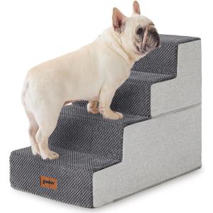 Dog Stairs for Small Dogs - Pet Stairs 2 in 1 with Zippers Suitable for Couch and Bed, 35D Foam Dog Steps with Non Slip Bottom Grey 4 Steps, Grey