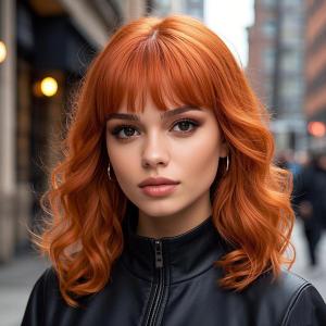 Ginger Wigs for Women Short Wavy Bob Orange Wig With Bangs Heat Resistant Synthetic Wigs for Daily Party Cosplay Costume Wig Use