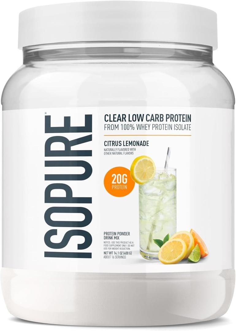 Isopure Clear Whey Isolate Protein Powder, Lactose Free, Gluten Free, Naturally Flavored, Citrus Lemonade, 20g Protein Per Serving, 14.1 Oz, 16 Servings (Packaging May Vary), Best By 2027.05.28