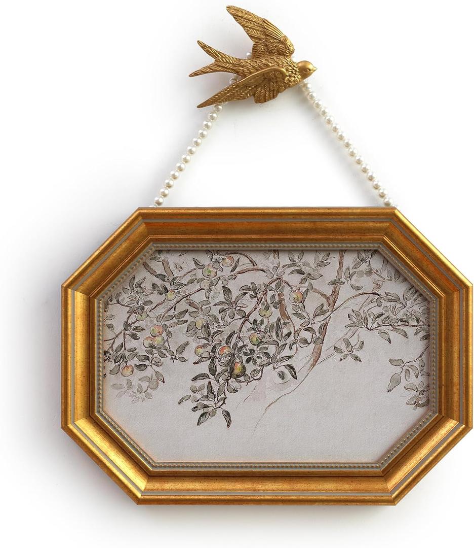 Gold Framed Canvas Wall Art Vintage Decor,Apple Tree Painting Prints, 8"x12" Picture Frame for Living Room Bathroom Kitchen Bedroom office