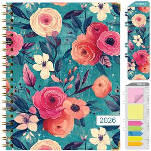 HARDCOVER 2026 Planner, 8.5"x11": 14 Months (November 2025 - December 2026), Daily Weekly Monthly Planner, Yearly Agenda, Bookmark, Pocket Folder and Sticky Note Set (Teal Floral)