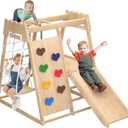 8-in-1 Indoor Playground, Indoor Jungle Gym for Toddlers, Kids Climbing Toys Indoor, Wooden Montessori Climber Playset with Swing, Slide, Monkey Bar, Wood Ladder, Climbing Net,Gymnastic Rings