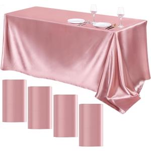 TURSTIN 4 Packs Rose Gold Satin Tablecloth 102 x 58 Inch Overlay Satin Table Cover Rectangle Bright Silk Tablecloth Smooth Fabric Table Decoration for Wedding Banquet Party Events