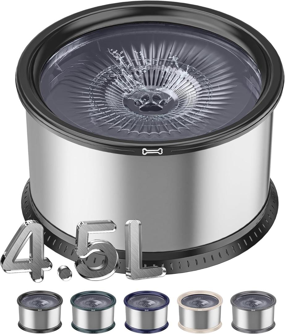 4.5L/1.2Gal Dog Water Bowl, No Spill Stainless Steel Slow Water Bowl for Medium Large Dogs, Large Capacity Splash Proof Slow Drinking Water Bowls with Anti-Slip Mat for Mess Drinkers (Black)