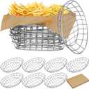 Hushee 12 Pcs Wire Bread Basket Bulk 9.5x6.2x2.2 Inch Oval Metal Dinner Roll Baskets for table Serving Fruit Bowl with 50 Deli Wrapper Paper for Restaurant Kitchen Fast Food (Silver)