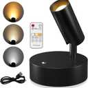 Wireless Led Spotlight Indoor, Rechargeable Uplighting Indoor with Remote Dimmable, 350 Rotate, Battery Powered Ceiling Spotlight for Artwork Painting Tree Plant Picture Lights (1 Pack, Black)