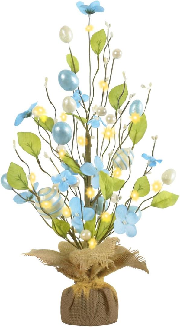 RoseCraft Easter Decorations, 18 Inch Easter Artificial Egg Tree Tabletop Decor with Delicate Ornaments, for Home Party Wedding Holiday Spring Summer Decoration, Blue/White.