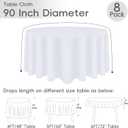 8 Pack Round Tablecloth 90 Inch White Table Cloth for Round Tables, Washable Polyester Tablecloth Stain and Wrinkle Resistant Decorative Table Cloth for Wedding Party Dining Banquet