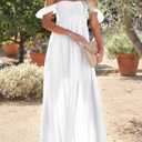 Happy Sailed Women's 2025 Summer Smocked Off The Shoulder Maxi Dresses Ruffle Short Sleeve A Line Side Slit Sundress (White, M)