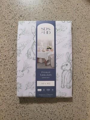 Garden Party Tablecloth 60x102 Oblong White Green Hand Drawn Rabbit Veggies NEW