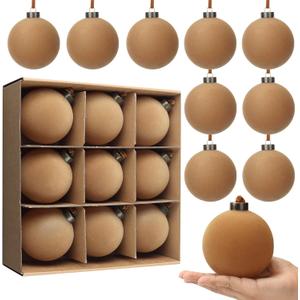 9 PCS Christmas Velvet Balls Flocked Xmas Tree Ball Ornaments Christmas Large Ball Set Xmas Tree Hanging Decoration 4 Inch, 6 Inch (Browm, 4inch)