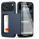 Benbenjaytek for iPhone 17 Pro Max Wallet Case with Card Holder + 2 Tempered Glass Screen Protector Protective Shockproof Hidden Card Slot Slim Case Women Men for iPhone 17 Pro Max 6.9″(Blue)