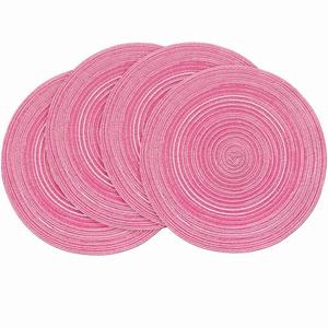 Floroom 15 Inch Round Braided Placemats Set of 4, Washable Heat Resistant Cotton Polyester Circle Place Mats for Kitchen Dining Table - Berry Pink
