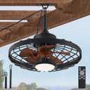 LEDIARY 20" Outdoor Ceiling Fans with Lights and Remote Control, Waterproof Caged Ceiling Fan with 3 Color LED Light,Portable Hanging Gazebo Fan with Plug in Cord Hook for Patios, Walnut