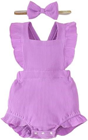 Fullfamous Baby Girl Ruffled Jumpsuit and Headband Set newborn
