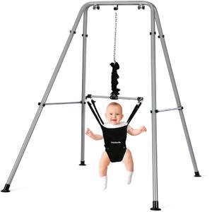 Cowiewie 2 in 1 Baby Jumper, with Strong Support Stand and Baby Walking Harness Function, Fun Activity for 6-24 Months Old (Black)