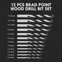 Metric Brad Point Wood Drill Bit Set, 12Pcs Drill Bit Set with Double Flutes Design for Carpenter Woodworking and All Types of Wood (3mm - 12mm)
