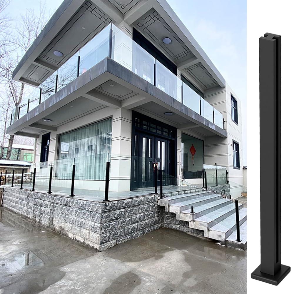 Black Glass Railing Post, Clamp for 10-12mm Glass with Spigot Slots, 304 Stainless Steel Railing System for Indoor or Outdoor Balcony, Terrace, Deck, Balustrade, Stair, Pool (23.62 inch / 60 cm)