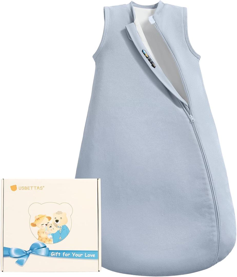 0.5Tog 1.0 Tog Baby Sleep Sack, Unisex Cotton Toddler Sleeping Sack for Babies, 2-Way Zipper Baby Wearable Blanket, Size 18-24 Months (Blue Gray)