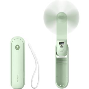 JISULIFE Portable Handheld Fan, Mini Personal 3-In-1 with Power Bank&Flashlight, 12-19 Hrs USB Rechargeable Battery Pocket Fan for Travel/Summer/Vacation/Concert, Essential Gifts for Men/Women-Green