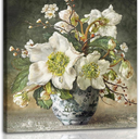 YMYXMC33 White Flower Picture Decor Wall Art Canvas Print Vintage Floral Wall Decoration Bedroom Bathroom 20x20