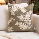Yangest Neutral Leaf Pillow Cover 20 x 20 Inches, Vintage Chenille Square Throw Pillow Cover Soft Leaves Nature Accent Couch Pillow Cover for Living Room Bedroom, Beige