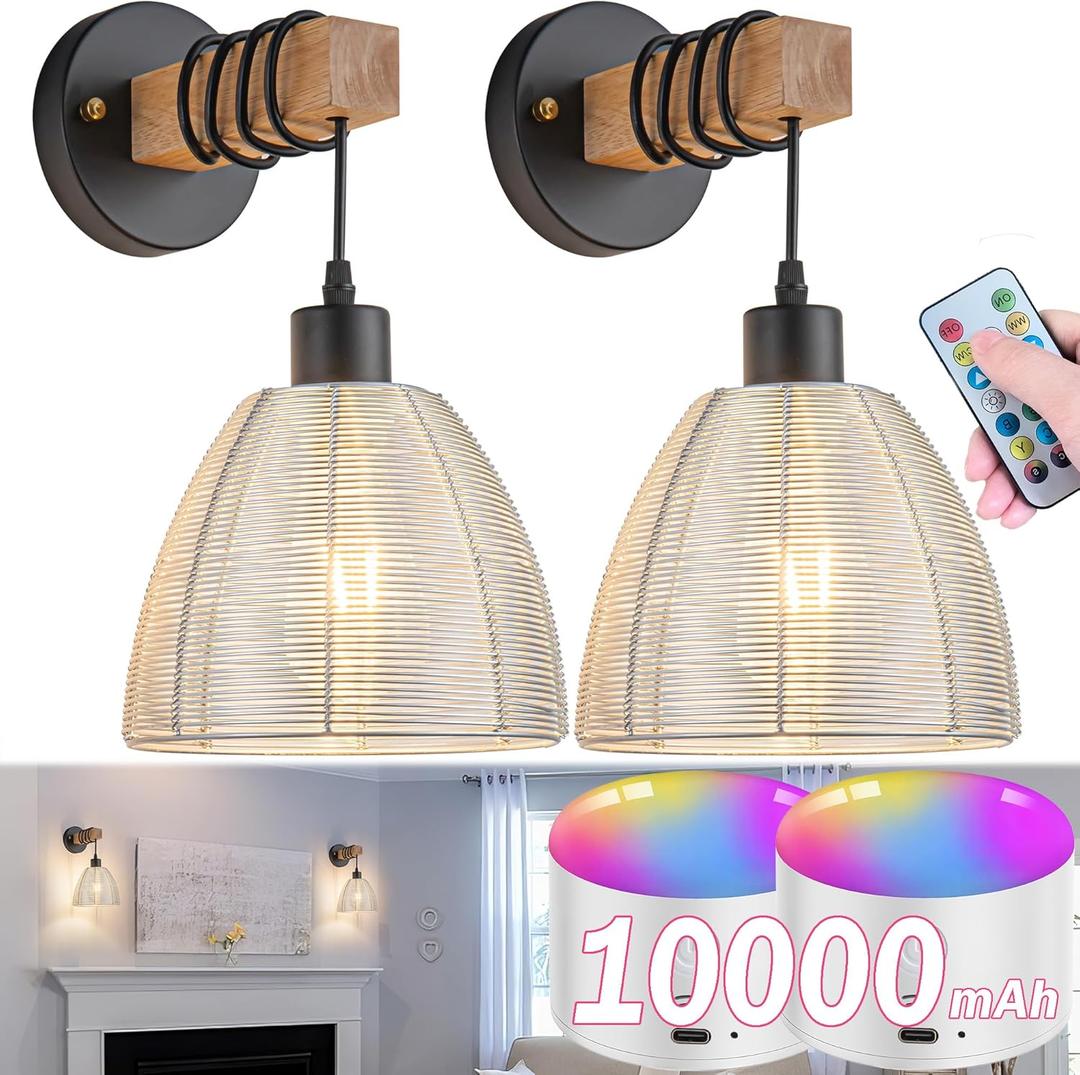 Battery Operated Wall Sconce, Wireless Wall Sconces Set Of Two With Remote Control, Indoor Dimmable Battery Operated Wall Lights For Bedroom Living Room, Rechargeable 3CCT Battery Light Bulb Included (Silver)