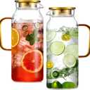 2 Pack 2 Liter/68 oz Glass Pitcher with Lid, Water Pitchers with Handle for Fridge, Large Jug for Iced Tea, Coffee, Borosilicate Glass Carafe for Hot/Cold Brew Drink and Homemade Beverage, Gold