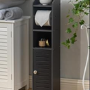 AOJEZOR Toilet Paper Holder Stand: Bathroom Storage Cabinet Beside Toilet for Small Space Bathroom with Toilet Roll Holder - Black (29.9H inch)