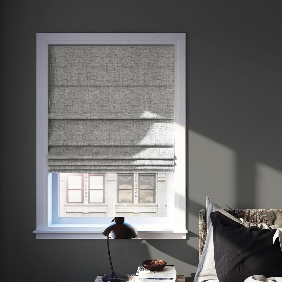 Sun Zero Seraphina Textured Total Blackout Cordless Roman Shade, 33" x 64", Gray