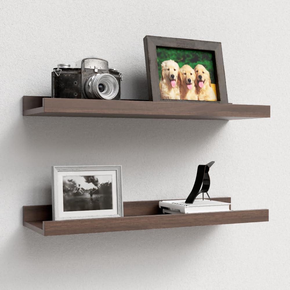 Floating Shelves Wall Mounted Set of 2, Farmhouse Wall Shelves for Storage with Lip, Display Picture Ledge Shelf for Wall Decor Bedroom Living Room Bathroom Kitchen - Walnut (15.7 In)