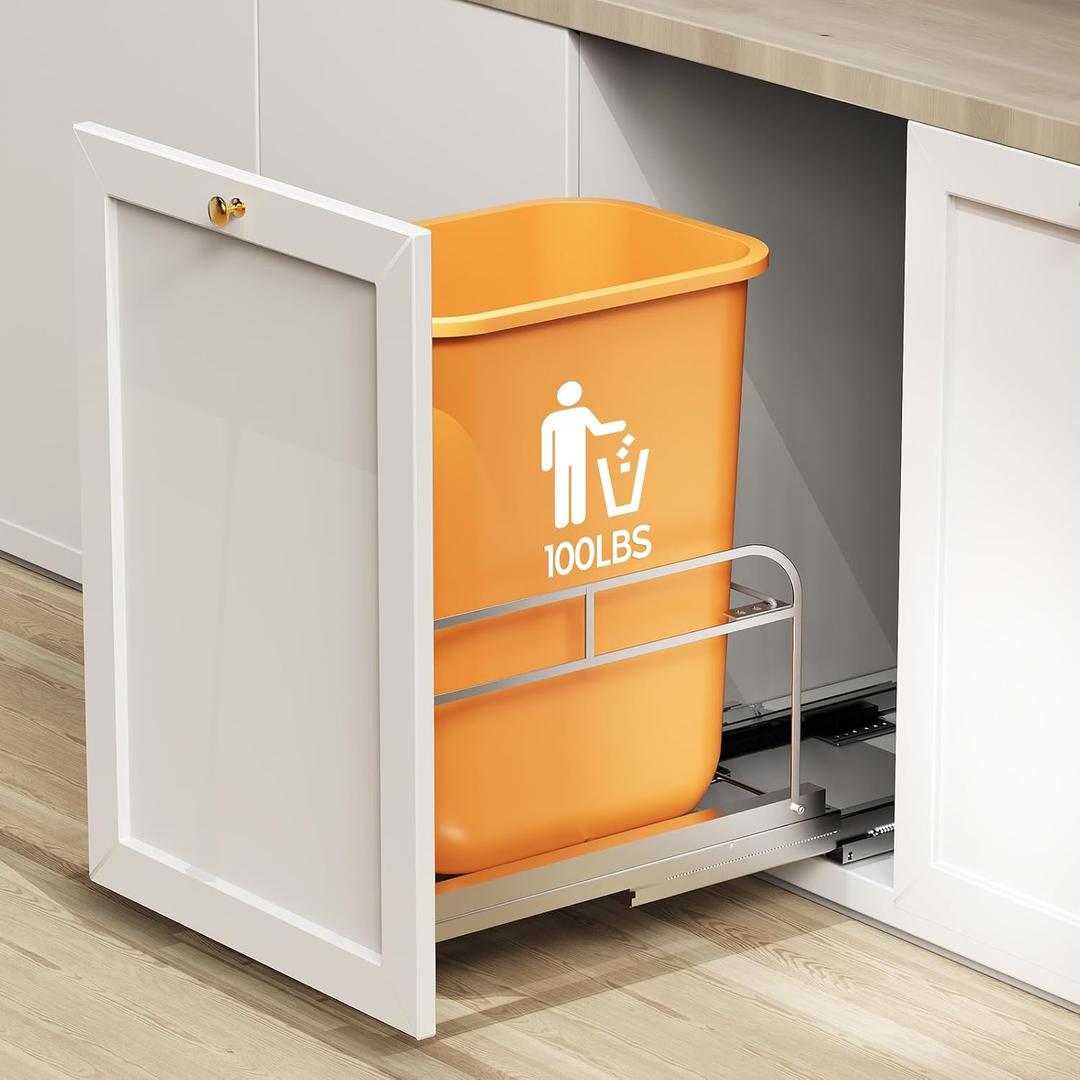 LIONONLY Pull Out Trash Can Under Cabinet Kit with Soft-Close Slides(Trash Bin Not Included), Under Sink Garbage Can Pull Out, for Kitchen, Sink, Drawer, Required Minimum Cabinet Size(12" W X 18" D) (Single, Silver)
