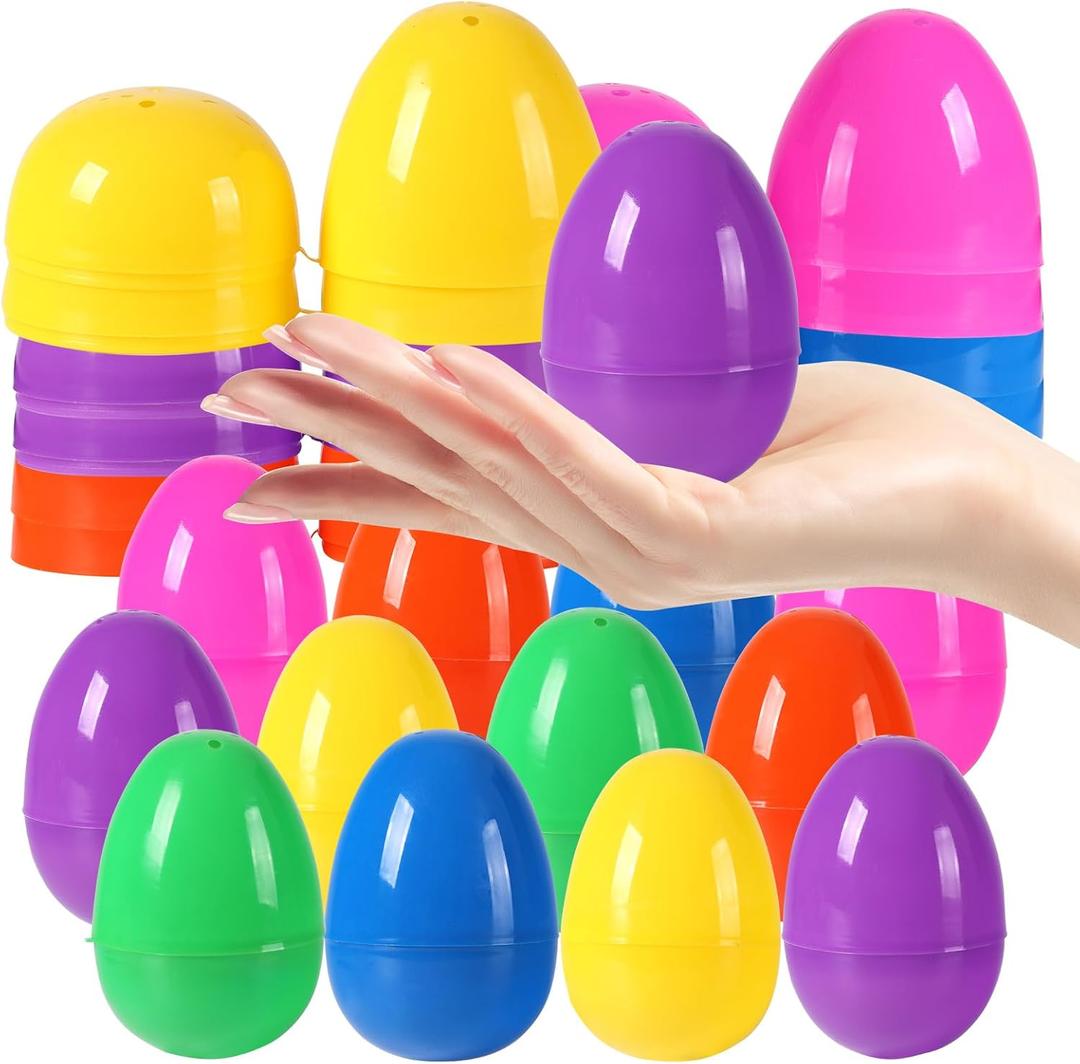 24Pcs Plastic Bright Easter Eggs Assortment, 3.15'' Fillable Easter Eggs Empty Bulk, Perfect for Easter Egg Hunt/Surprise Egg