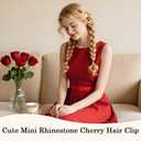 2-6 Pcs Cute Cherry Hair Clips & Claw Clips, Rhinestone Alloy Hair Clips Fashion Sweet Barrettes Accessories Gift for Women Girls (Red Cherry-2PCS)