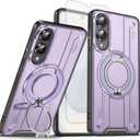 Compatible with Samsung Galaxy S25 Edge 5G Phone Case and Tempered Glass Screen Protector Magnetic Ring Holder 360 Stand Kickstand S25Edge 25S S 25 25Edge 6.66 2025 Cover for Women Men Purple