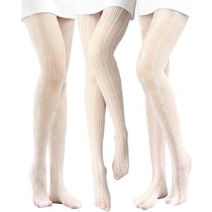 JaGely 1/2/3 Pair White Lace Tights for Women White Fishnet Hollow out Knitted Tights Lolita Stockings Lace Strips Pantyhose (One Size, Modern Style)