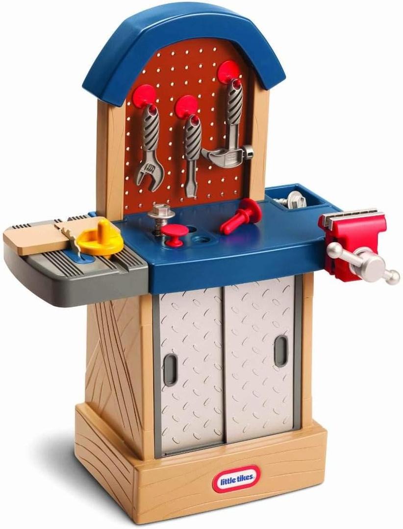 Little Tikes Tough Workshop Beige, 
Includes play hammer, wrench, built-in saw and vice clamp
Hammer and “nails” help develop hand-eye coordination skills