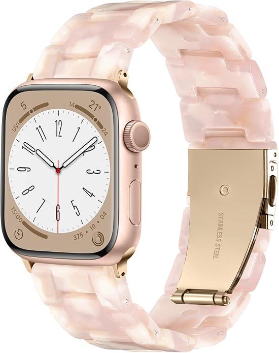 IMIVIO 2 Pack Stretchy Resin Watch Band Compatible with Apple Watch Bands for Women 38mm 40mm 41mm, Light Waterproof Strap for iWatch Bands Series 10 9 8 7 6 5 4 3 2 1 SE, Pink, M/L
