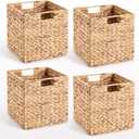 10.5 x 10.5in Wicker Storage Baskets, Cube Foldable Water Hyacinth Storage Baskets for 11 x 11 Cube Shelves Set of 4