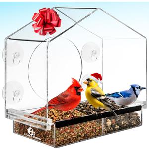 Window Bird Feeder with Strong Suction Cups - Gifts for Grandma Bird Watching Gifts for Grandpa Backyard Birding (Large House)