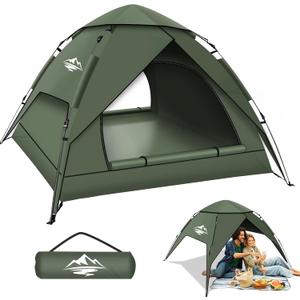 Pop Up Tents for Camping,2-3 Person Tent Easy Setup,Waterproof & Windproof Camping Tents, 60S Instant Double Layer Tent for Trekking, Family, Backpacking (Green)