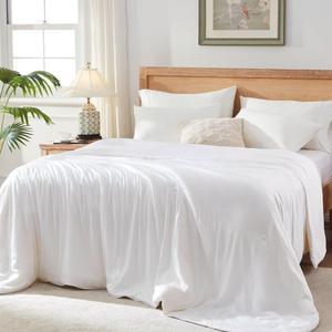 Globon Cooling Comforter Queen Size, Lightweight Summer Comforter for Hot Sleepers,Ultra Soft Bamboo Viscose Fabric, Breathable & Moisture,Soy Fiber Blend Fill, White
