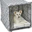 New World Medium Dog Crate Cover Featuring Teflon Fabric Protector, Poly-Cotton Privacy Kennel Cover Fits Most 30-inch Crates, Gray Designer Print, Machine Washable, Reduces Barking