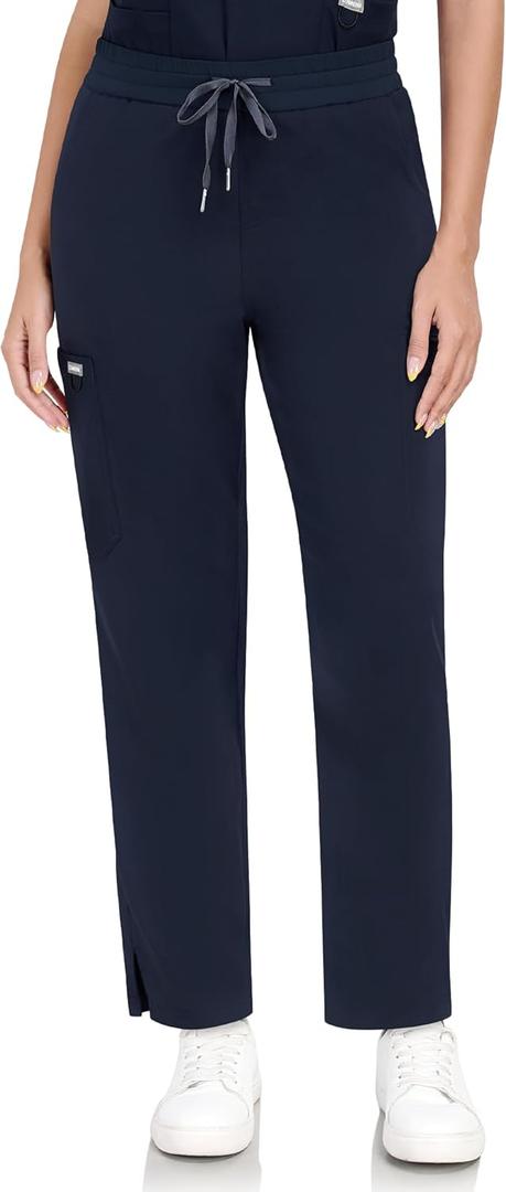 COMENII Scrub Pants for Women, High-Rise Skinny Scrubs for Women with 6 Pockets, Soft Stretch Womens Scrubs (Small, Navy)