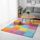 Tinideya 36 Pcs Plush Interlocking Carpet Tiles, Macaron Colors 12 x 12 x 0.4 Inch Squares EVA Foam Carpet Tiles, Machine-Washable, Anti-Slip, Puzzle Floor Mat for Home Bedroom