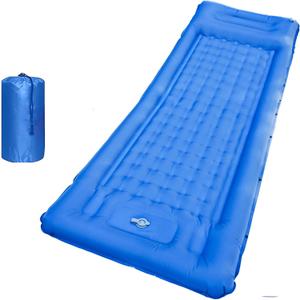 SEVNPRIME 78in x 29in x 5in Camping Sleeping Pad, Upgraded Durable Waterproof Compact Traveling Air Mattress, Built-in Foot Pump, Ultralight Inflatable Sleeping Mat for Backpacking, Hiking (Blue)