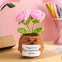 Wavwavw Teacher's Day Appreciation Gifts Thank You for Helping Me Grow Handmade Crochet Flower Doll with Card for Teacher Graduation Gifts Office Decor(Pink Rose Flower)