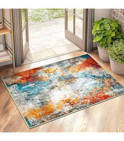 KIRFEIHT Modern Abstract 2x3 Area Rug, Non-Slip Washable Carpet for Kitchen, Entryway & Door Mats, Soft & Absorbent Indoor Rugs for Kids & Pets, Colorful