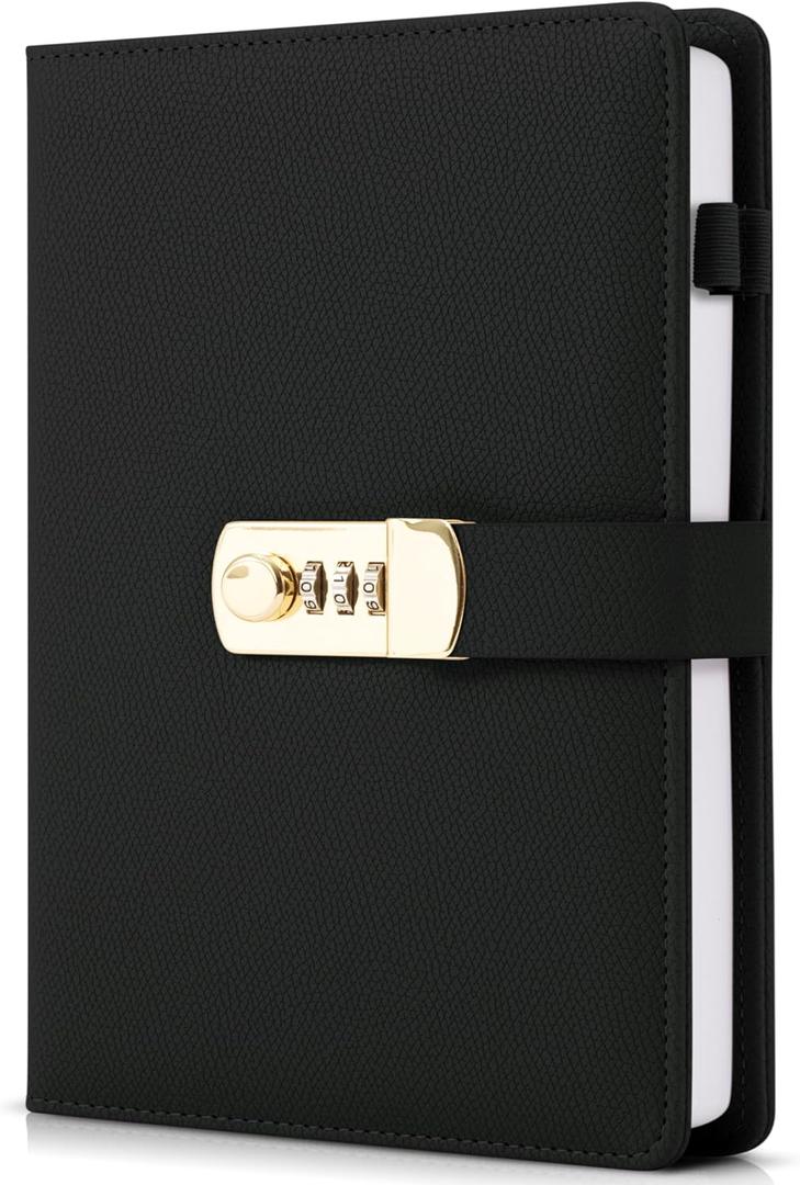 Aesthetic Diary with Lock – Beautiful Leather Journal with Easy to Change Code Lock & Refillable Pages – Quality Planner for Women with Bookmark & Pen Holder to Securely Protect Thoughts & Memories